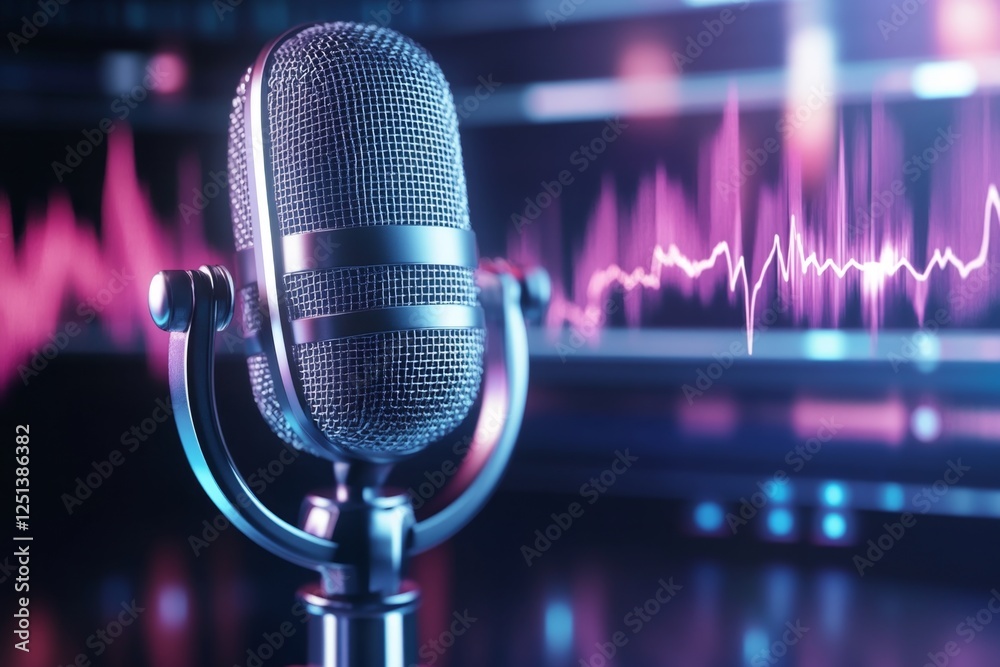 Poster a clean minimalist icon of a microphone with sound waves, symbolizing public speaking
