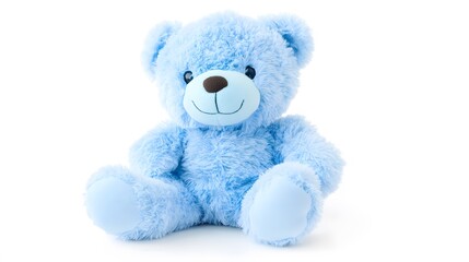 Obraz premium A soft blue teddy bear, isolated on white