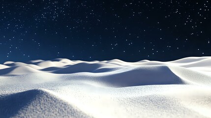 Naklejka premium Serene winter landscape with snow-covered hills under starry night sky, creating dramatic shadows and highlights on pristine white drifts. Suitable for seasonal designs.