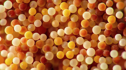 Close up of colorful jelly beans in various shapes and sizes on a white background