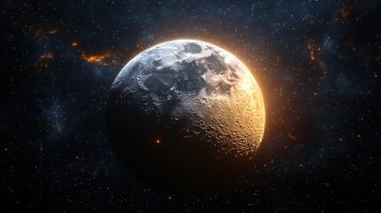 Naklejka premium Illuminated moon, cosmic background, space exploration