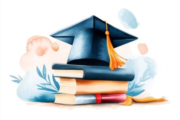A dreamy watercolor illustration of a diploma floating in mid-air, symbolizing academic success