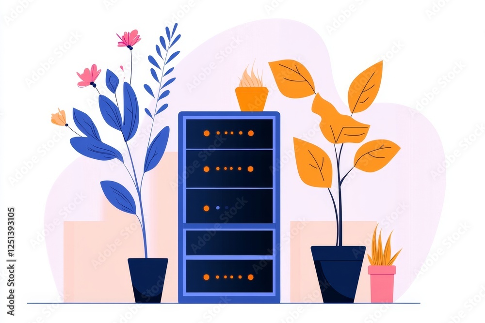 Leinwandbilder A flat, modern design of a server rack with blinking indicator lights, representing data processing