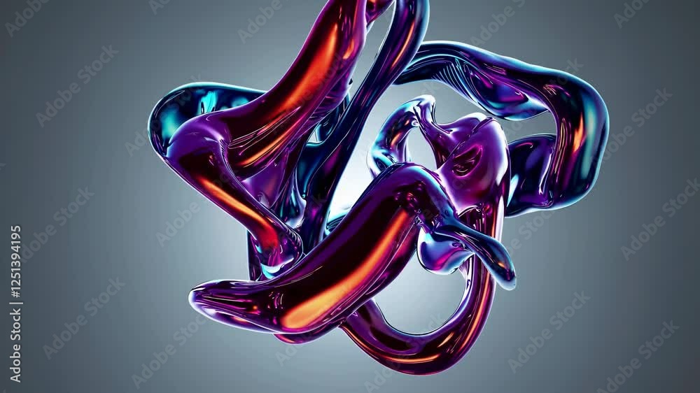 Poster an abstract composition of fluid, glass-like structures in blue and red tones.