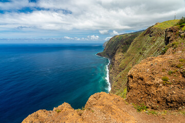 Scenic panoramic view at Ponta do Pargo, famous destination on Madeira Island, Portugal.