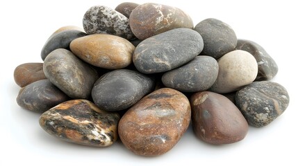 A stack of smooth pebbles, isolated on a white background