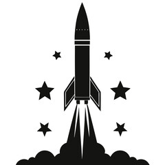 silhouette vector of rocket booster stage separating