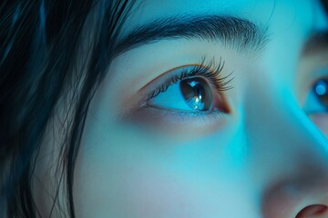 Fototapeta premium Optimise vision by contact lens, Close-up of woman face during insert contact lens to her eyes