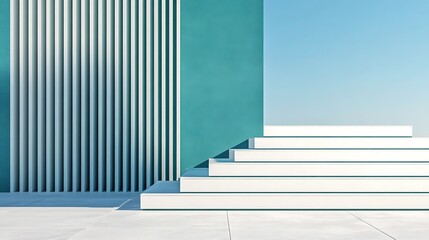 Obraz premium Modern Steps, Teal Wall, Empty Display