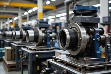 Intricate gears, gleaming metal: Industrial machinery in a factory, a testament to complex engineering and powerful precision.