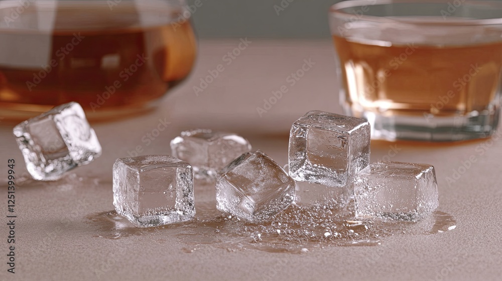 Poster Close up of Melting Ice Cubes in Refreshing Iced Tea With a Smooth Gradient Backdrop