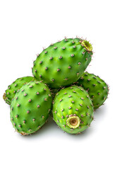 Raw Green Prickly Pear Fruit isolated on white