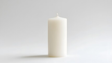 A simple white candle, isolated against a white background
