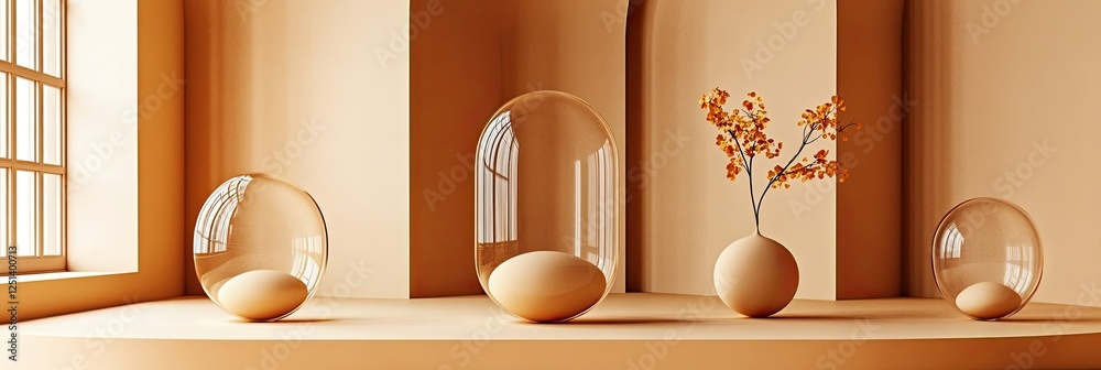 Poster floating spheres in harmonious lime cream hues create a soothing minimalist composition