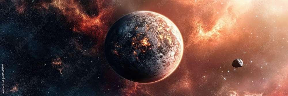Poster asteroid threatens earth in a cosmic display of celestial danger and impending chaos