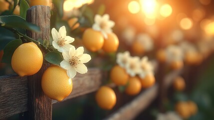 Orchard lemons blooming sunset farm