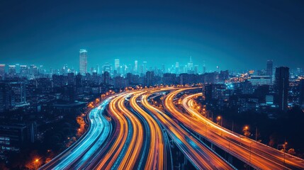 Fototapeta premium Night Cityscape Highway Traffic Light Trails
