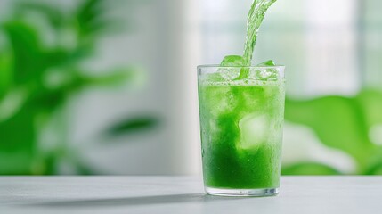 Refreshing Iced Matcha Beverage in a Tall Glass with Ice