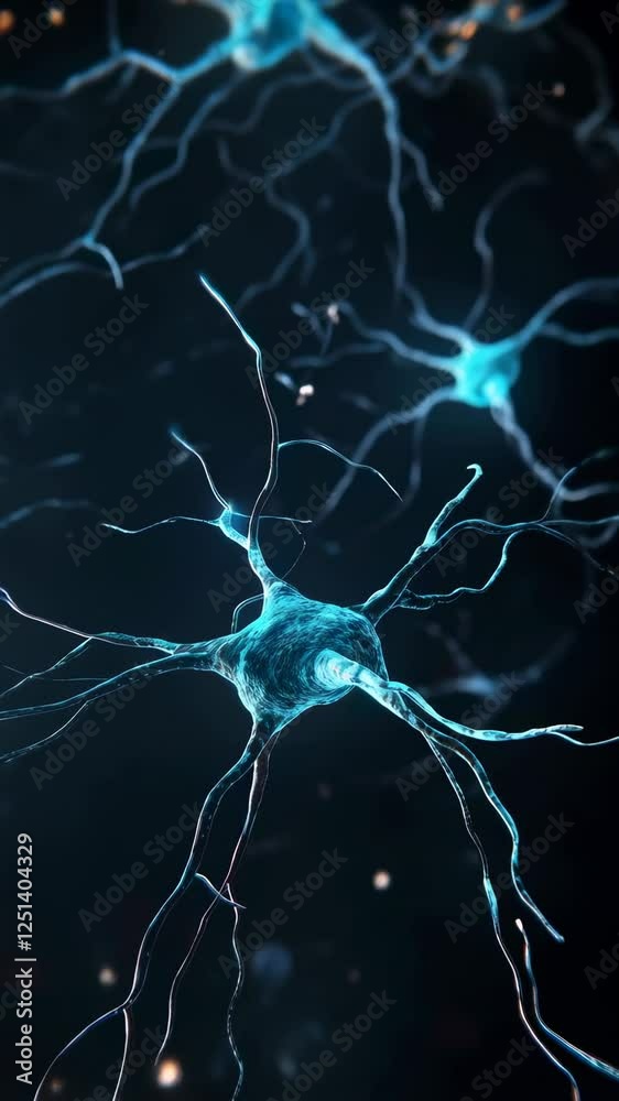 Aufkleber Neural network activating, showing intricate electrical signals propagating through interconnected neurons in detailed microscopic slow motion visualization