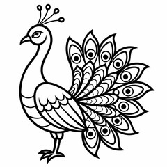 Simple a Peacock line art vector white background
