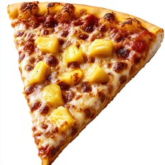 Delicious Slice of Pizza Topped with Ham and Pineapple, Featuring Cheesy Layer and Crispy Crust, Perfect for Food Photography and Culinary Marketing