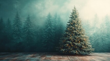 A Christmas tree silhouette on a green background conveys simplicity and festive spirit.