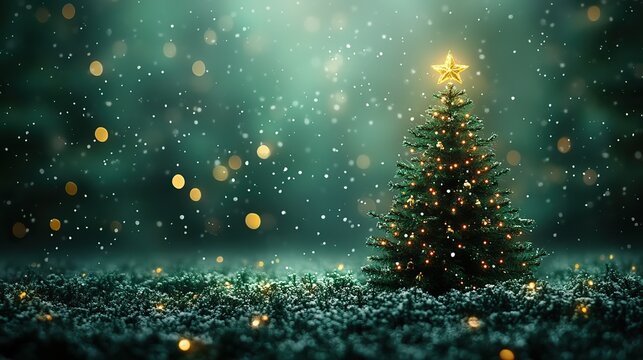 A Christmas tree silhouette on a green background conveys simplicity and festive spirit.