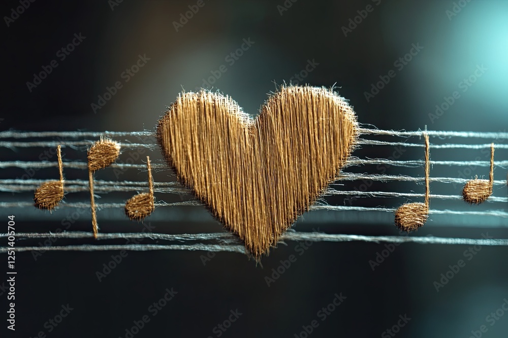 Poster Floating Musical Notes Create a Heart Shape in a Minimalist Design Against a Dark Backdrop