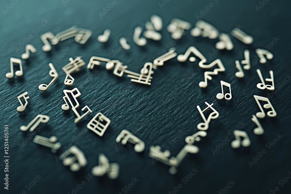 Aufkleber Floating Musical Notes Create a Delicate Heart in a Minimalist Artistic Expression