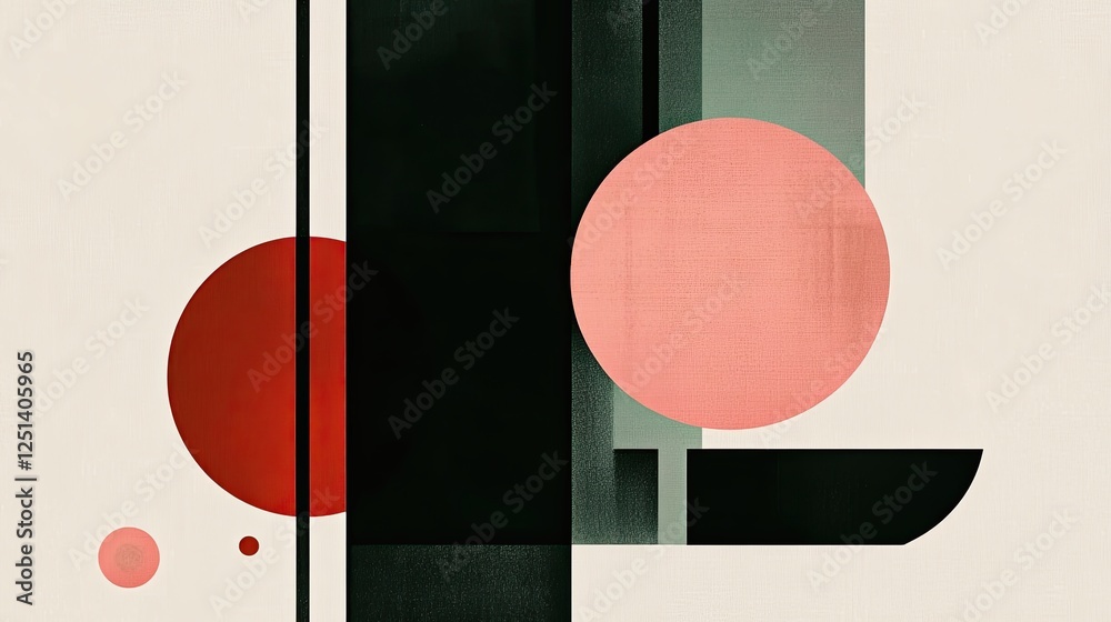 Poster geometric shapes form a harmonious composition in lime cream against a pastel backdrop
