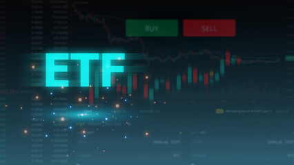 ETF investment concept, ETF stock options and stock market index fund, Exchange traded fund concept, Business stock market finance index fund, Gradient background and chart ETF icons on virtual screen