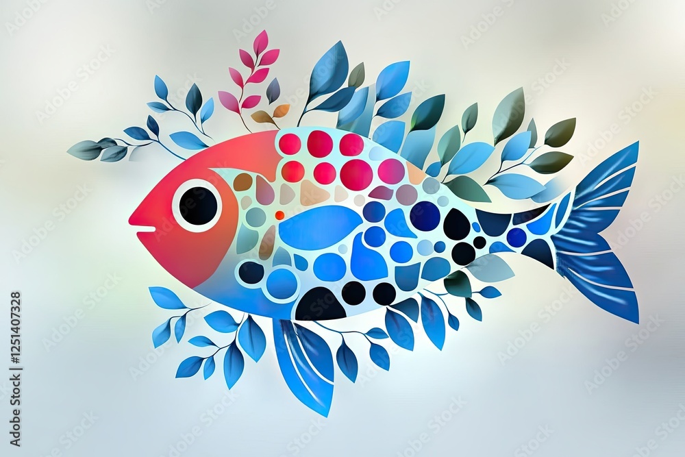 Poster modern abstract fish shape crafted from negative space with soft gradients to illuminate creativity