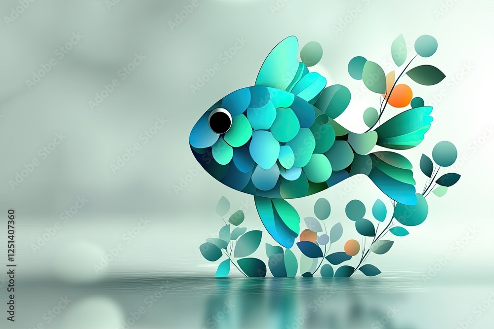 Poster Modern Abstract Fish Shape Showcasing Negative Space and Soft Gradients in Minimalist Art Design