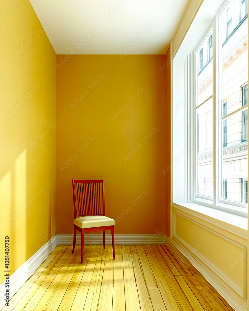 Aufkleber modern minimalist chair in lime cream color enhances tranquility in a softly lit empty room
