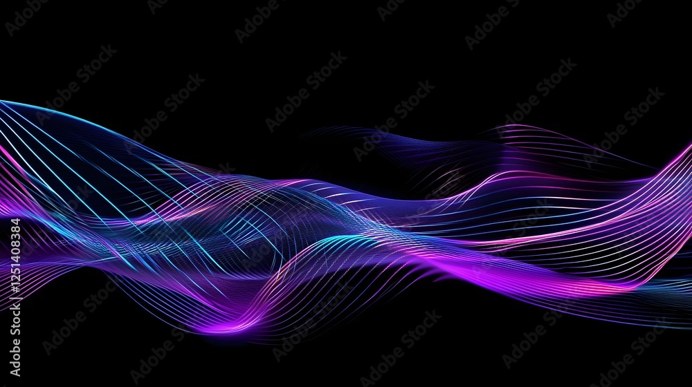 Poster Captivating abstract digital artwork featuring dynamic waves of vibrant prismatic colors and luminous undulating lines that create a mesmerizing otherworldly and transportive visual experience
