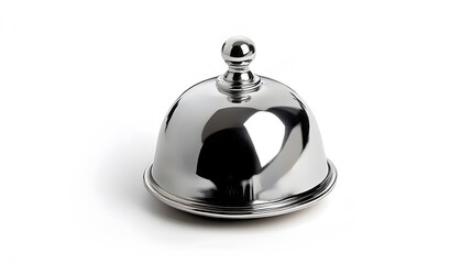 A small, shiny silver bell, isolated on white