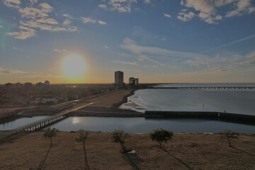 Sunset behind Lakeway Towers from Bonnable Boat Launch