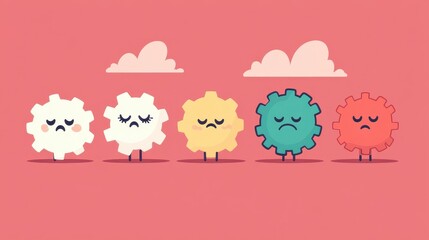 Cute Cartoon Gears Expressing Different Emotions