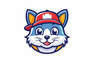 cat with cap logo vector white background