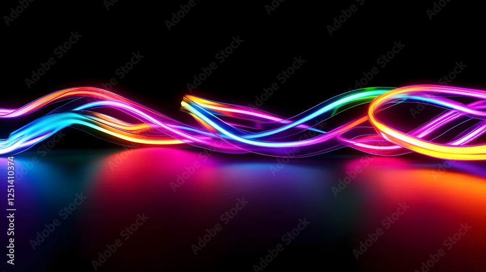 Aufkleber Captivating digital abstract background featuring mesmerizing wavy neon lines and colorful gradient patterns flowing across the screen in a modern futuristic and dynamic visual display
