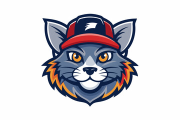 Fototapeta premium cat with cap logo vector white background
