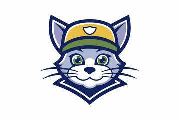 cat with cap logo vector white background