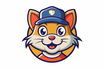 cat with cap logo vector white background