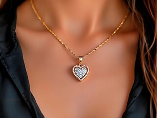 Gold necklace with heart pendant set with diamonds - 03