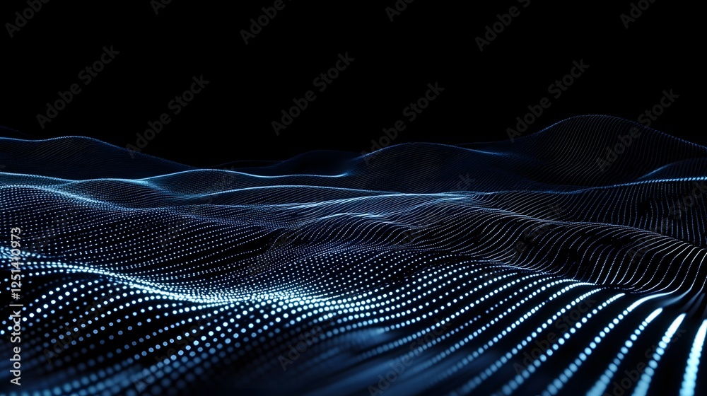 Aufkleber Captivating digital landscape featuring a mesmerizing display of flowing particles and fluid waves against a futuristic cyberpunk inspired backdrop