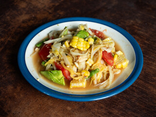 SOM TUM, Thai spicy green papaya salad, mix with avocado and corn