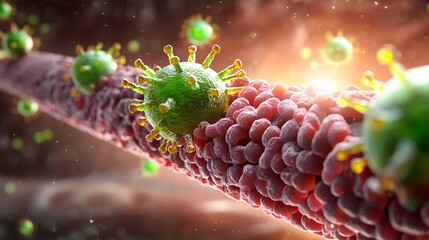 Close-Up View of Microscopic Virus and Bacteria Interaction