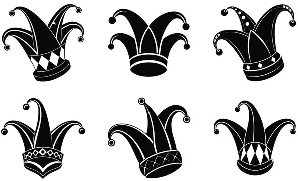 jester hat silhouette, joker cap icon vector illustration