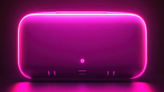Pink gaming console, dark studio, glowing