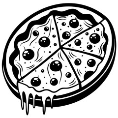 vector illustration of a black and white pizza